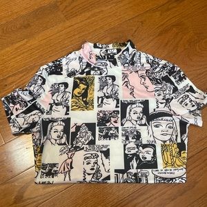 High neck, short sleeve shirt